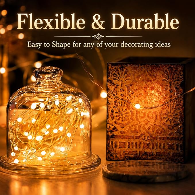 24 Pack Fairy Lights Battery Operated, 7ft 20 LED Warm White Mini String Lights, Waterproof Silver Wire Firefly Lights for Mason Jars Wedding Christmas Party Bedroom Indoor Outdoor Decoration