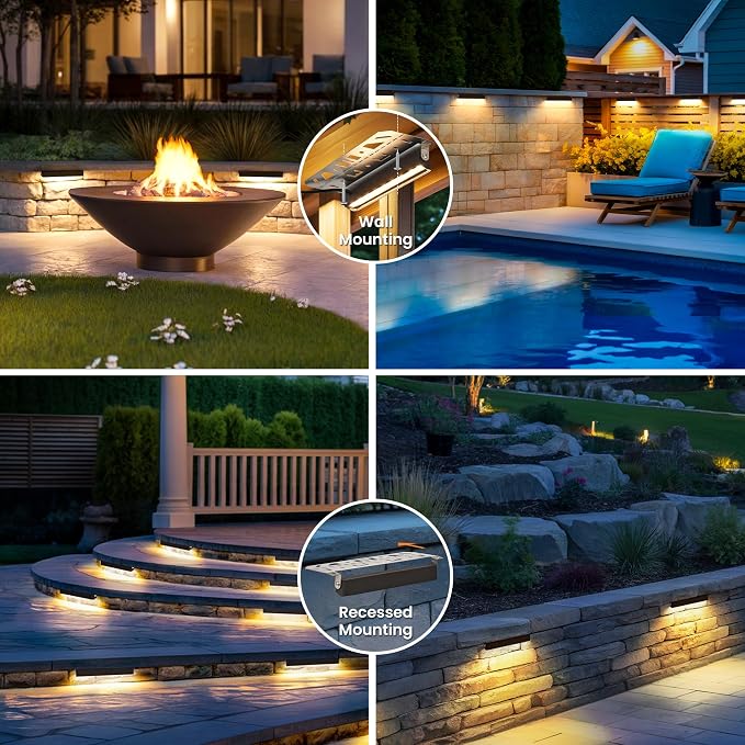 Retaining Wall Lights, Low Voltage Landscape Outdoor Step Lighting 12 Pack | 7 Inch LED Hardscape Lighting Waterproof, 12V Low Voltage Landscape Outdoor Lights for Patio Stairs Deck 2700K, 270° Rotate