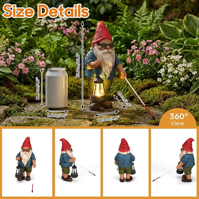 Garden Gnome Outdoor Statue -10.2 inches Outdoor Decor for Patio Yard Balcony Pathway - Self-Growth & Win-Win Gift - Gnome Lantern Bearer: Illuminate the Path for Others