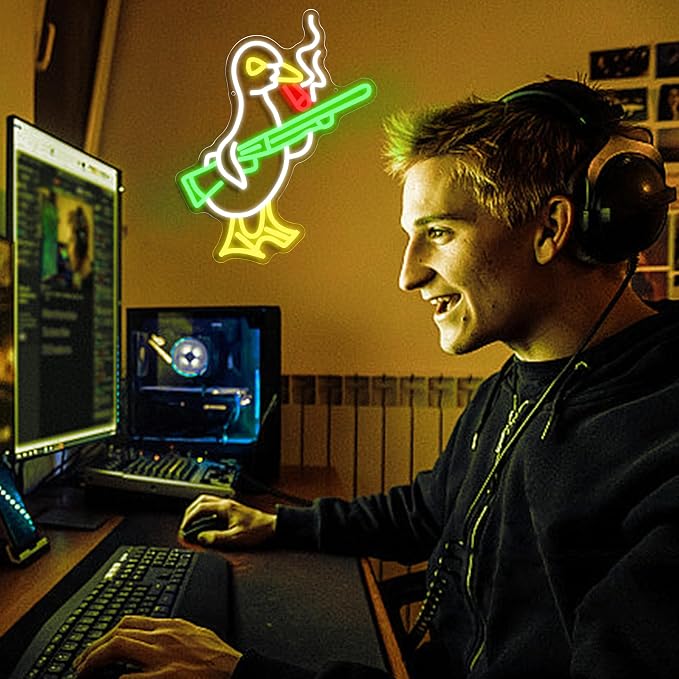 Duck Neon Sign with Adjustable Switch Game Room Led Sign with Usb Powered Knife Neon Light Cool Animal Neon Light Sign for Home Bedroom Bar Party Club Man Cave Cafe (15.75 * 12.6 in)