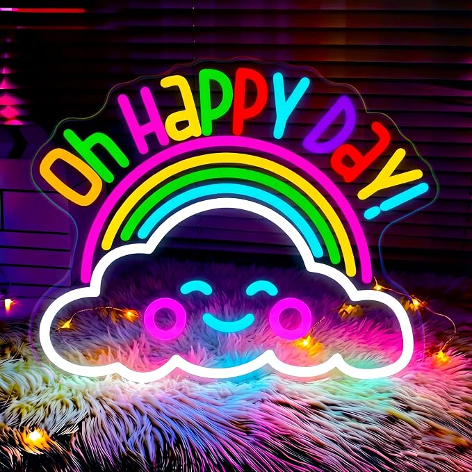 Classroom Neon Sign, Colorful Oh Happy Day Classroom Wall Decor for Kids | Neon Sign for Classroom, Back to School Decor, Kids Room Decor, Playroom Decor, Inspirational LED Lights for Classroom