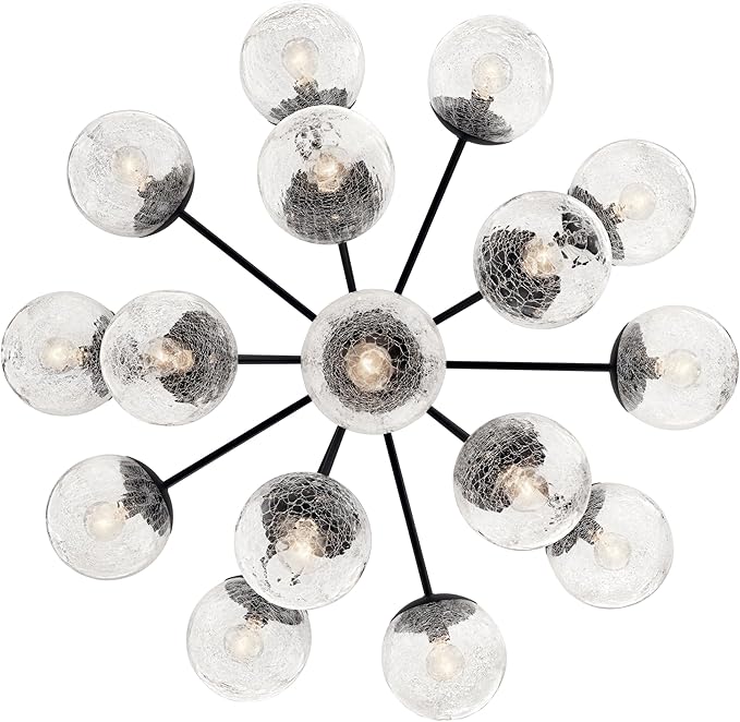 Kichler Silvarious 16-Light Convertible Chandelier, Soft Modern Light with Clear Crackled Glass in Black, for Dining Room, Living Room or Foyer (26" x 38"), 52702BK