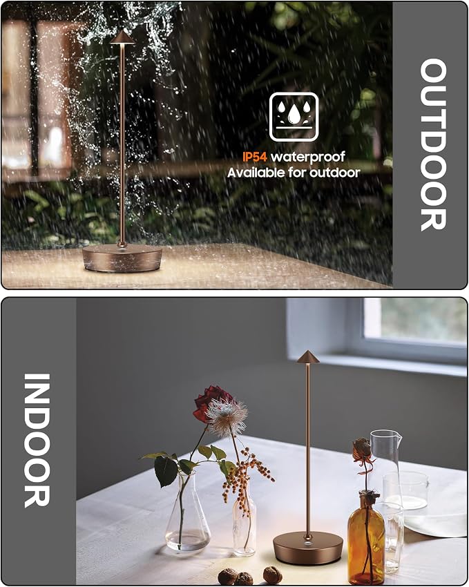 Cordless Table Lamp Rechargeable 6000mAh Battery Outdoor LED Light | Outdoor Waterproof Portable 3 Color Touch Dimmable Table Light for Patio Restaurant Dining Home Set of 2 Moka
