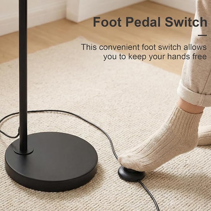 66" Black Floor Lamp for Living Room, Boho Floor Lamp with LED Bulb, Rattan Shade, Foot Switch, Industrial Tall Standing Lamp for Bedroom, Dining Room, Study Room, Office