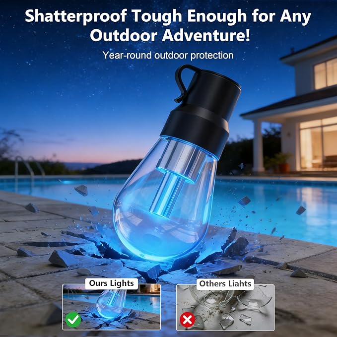 Beizelte Outdoor String Lights, 200FT RGB+IC Outside Light Dimmable Shatterproof LED Bulbs, IP67 Waterproof Chasing Effect Lighting DreamColor Patio Strip Lights for Backyard, Balcony, Outdoor Living