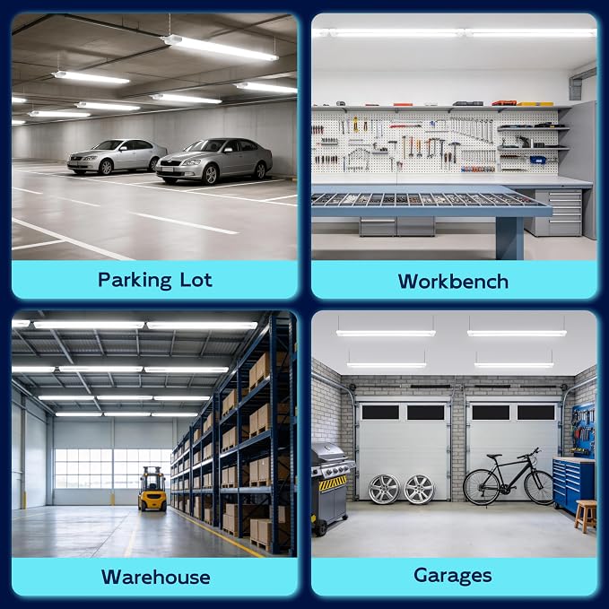 hykolity 4FT 60W LED Shop Light,6500LM[450W Equivalent] 5000K Daylight | Plug-in Utility Linkable Shop Lights for Garage Workshop Warehouse Basement, Ceiling Hanging or Surface,White,4 Pack