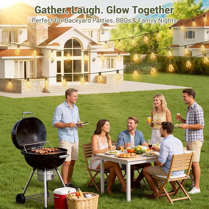 200FT Solar String Lights Outdoor Waterproof 72+2 LED Bulbs, Solar Powered with Remote & USB Port, 3 Light Modes Dimmable Patio Lights for Large Backyard, Garden, Party