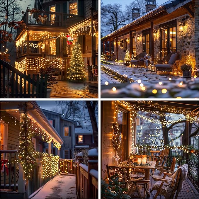 ZSJWL Rechargeable Fairy Lights with Remote，66ft 200 LED Outdoor Battery String Lights with DIY Timer & Light Sensor, Waterproof Dimmable Twinkle Light for Tree Christmas Indoor, Warm White