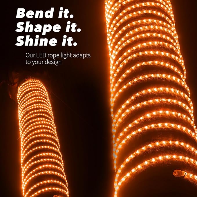 WYZworks 288LEDs, 25ft LED Outside Rope Lights, Waterproof Permanent Outdoor ETL Certified Connectable Clear Tube, Christmas Palm Tree Holiday Decorative Landscape Patio Accent Lighting - Orange