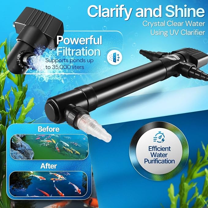 Flexzion 55W UV Pond Light Clarifier for Outdoor Koi Ponds | 55W Uv Light for Pond Clarifier, 5000L/H Flow