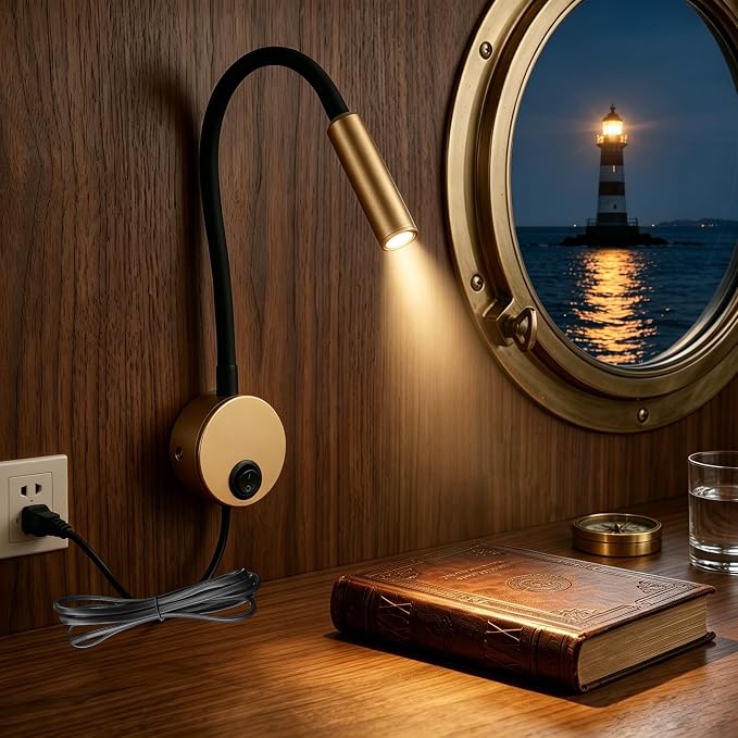 2-Pack Modern Gold Bed Reading Light Wall Mount Lamp, 25° Focused Beam 3000K Warm White for Bedroom Decor, Luxury Reading Lamps for Bed Headboard, 4.92ft Plug-in, AC 85-265V
