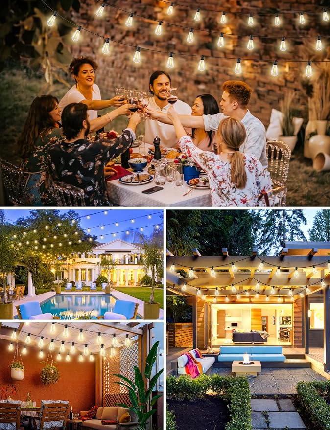 Outdoor String Lights with Remote, 200FT LED Patio Lights with 62 ST38 Shatterproof Vintage Bulbs, Dimmable String Lights for Outside, Waterproof IP65 Outdoor Lighting for Balcony, Camping