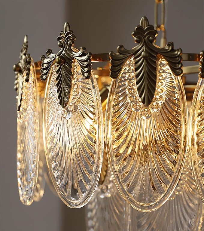 Antique Chandelier 3-Tier Glass Crystal Chandeliers, 9-Lights Gold Round Pendant Light 23.6" Brushed Brass Adjustable Height, Applicable to Dining Room, Bedroom, Living Room, Foyer, Kitchen