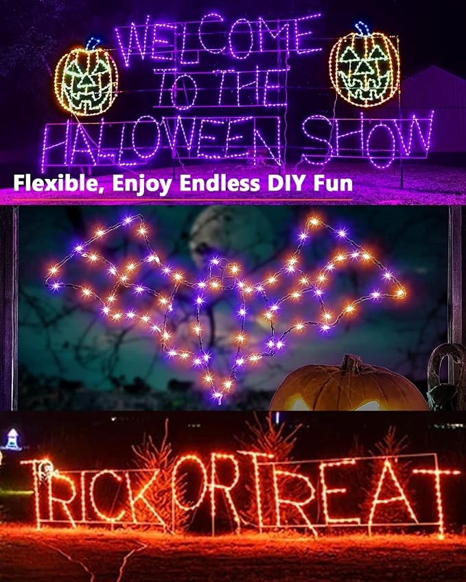 Brizled Outdoor Halloween Lights Orange Purple Solar Halloween Fairy Lights | 2 Pack Total 78FT 240 LED; Black Wire; 8 Modes; Waterproof Spooky Twinkle Lights for Yard Garden Spooky Party Decorations