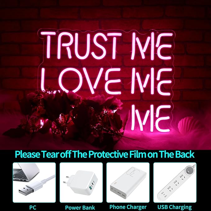 Neon Sign, JGHTURIE Trust Me Neon Signs for Wall Decor Love Me Pink Light Up Sign for Man Cave Girls Room Party Art Bar Led Signs USB Powered