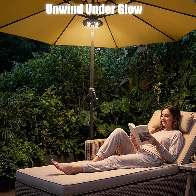 Patio Umbrella Light 3 Brightness Modes Cordless,with 28 Cool White LEDs-4 * AA Battery Operated Umbrella Lights,Fits 1.15"-2" Umbrella Poles,for Patio Umbrellas,Camping Tents and Indoor Use
