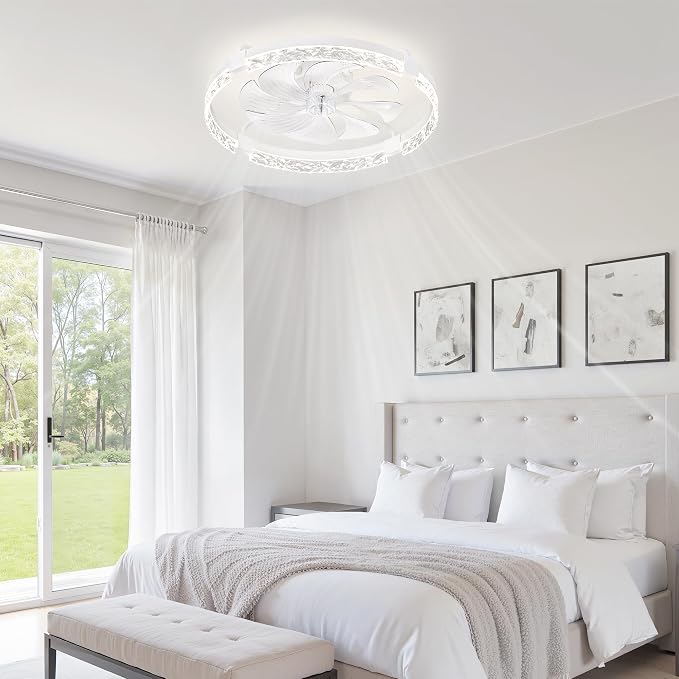 LEDIARY 24" Ceiling Fans with Lights and Remote, Fandelier White | 3CCT, 6 Speeds, Dimmable Low Profile, Flush Mount Ceiling Fan, Timer, Reversible, Memory, Bedroom, Living Room, Kitchen