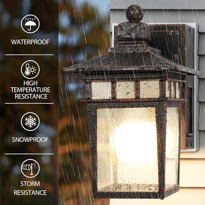 Outdoor Light with GFCI Outlet Antique Black and Bronze Gold,Dusk to Dawn Porch Lights Outdoor,Waterproof Exterior Wall Light Fixture,Aluminum Wall Sconce,Front Door Light Outside Lights for House