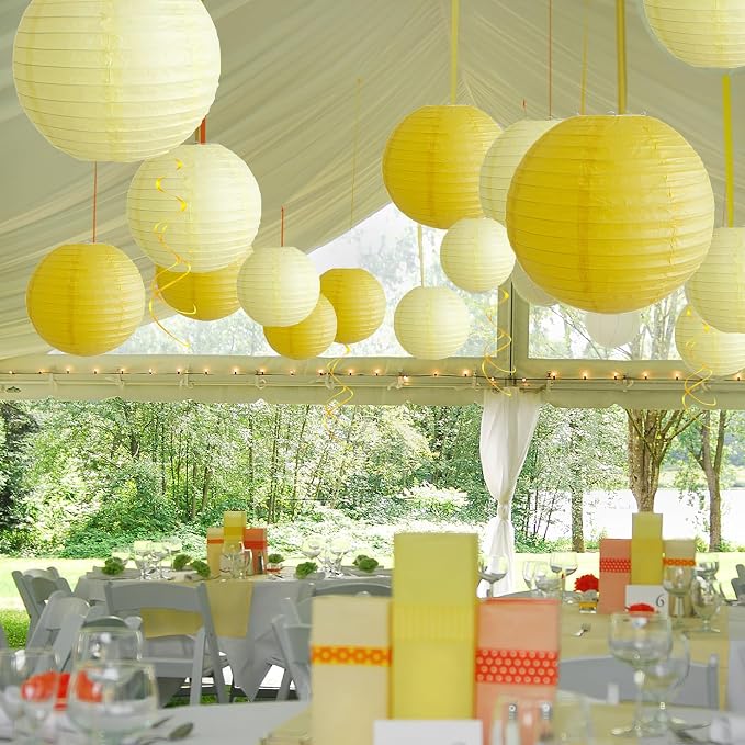 20Pcs Yellow Paper Lanterns Decorative, Hanging Lanterns for Bridal Shower | 6"8"10" Round Paper Lanterns Decorations for Baby Shower Engagement Wedding Engagement Birthday Rustic Party Home Decor