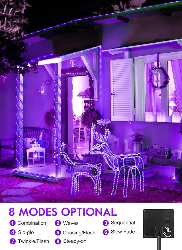 Brightown 39FT 100LED Halloween Solar Rope Lights, Purple | IP65 Solar Fairy Lights with 8 Lighting Modes, Halloween Decoration Outdoor for Party Garden Yard Holiday Tree Decoration