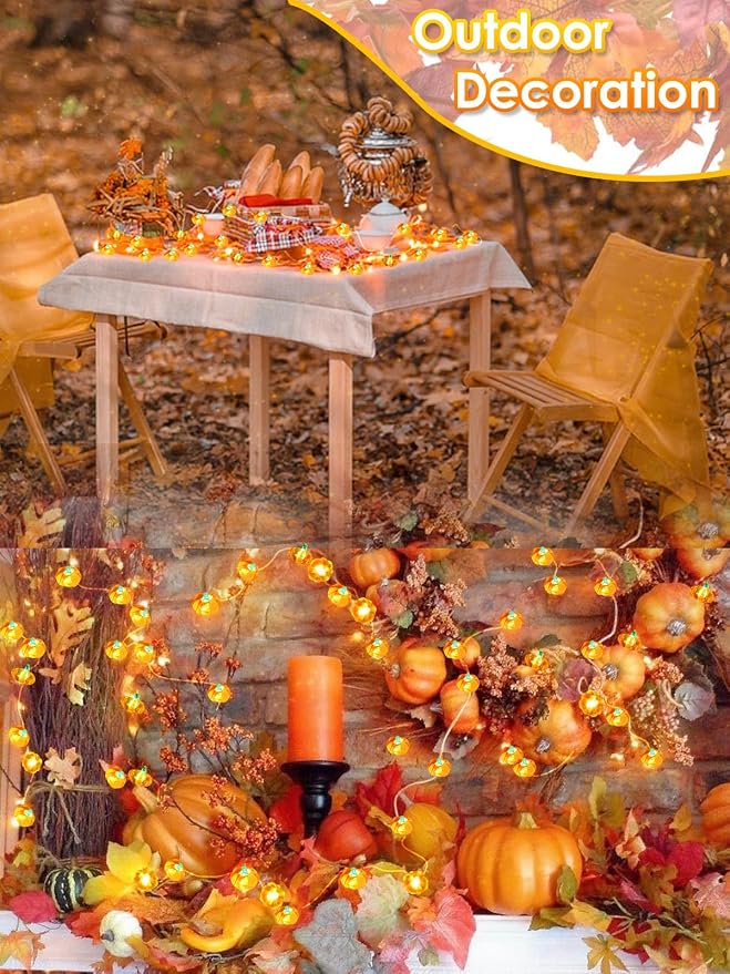 Fall Decorations 3D Pumpkin Fairy Lights Battery Operated 10FT 30LED Orange | Timer, 8 Modes, Remote Control, Waterproof String Light for Indoor Outdoor Garland Harvest Thanksgiving Halloween decorations