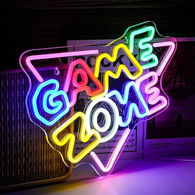 Game Zone Neon Sign LED Colorful Gaming Room Neon Light for Wall Decor Dimmable USB Game Neon Signs for Gamer Man Cave Bedroom Boys Gift（15.4’’X12.6’’）