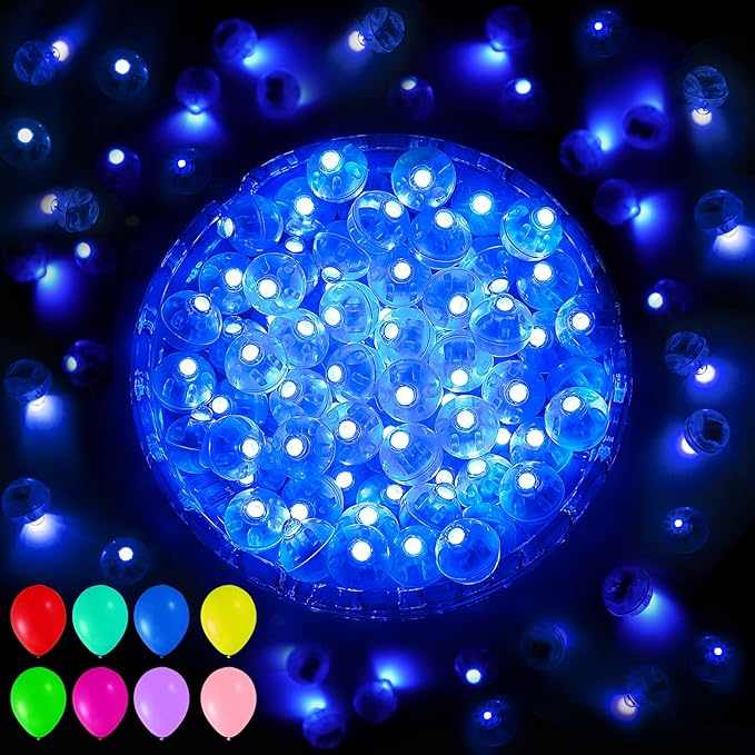 Aogist 50 Pcs Blue Balloon Light with Loop for Hanging, Mini Ball Lamp Round Tiny Led Light for Glass Paper Lanterns Balloons Birthday Party Event Wedding Halloween Christmas Decoration