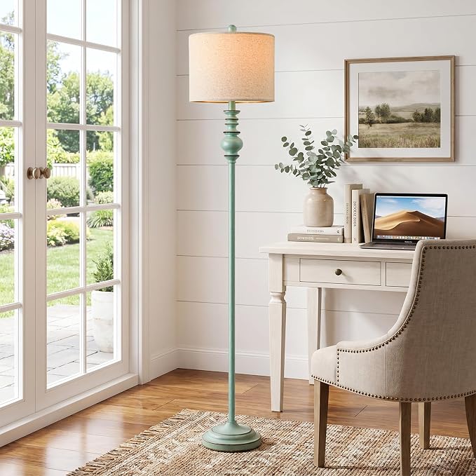 BOBOMOMO 64.25" Farmhouse Floor Lamp for Living Room, Tall Antique Blue Standing Lamp with Rotary Switch, Vintage Reading Lamp for Bedroom & Nursery, Coastal Cottage Home Decor