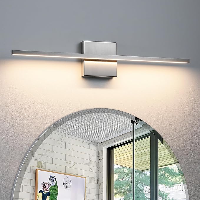 Bathroom Light Fixtures Over Mirror - 24inch Dimmable Brushed Nickel Vanity Lights for Bathroom 18W LED Vanity Light Bar 3500K Modern Wall Sconce Lighting for Mural