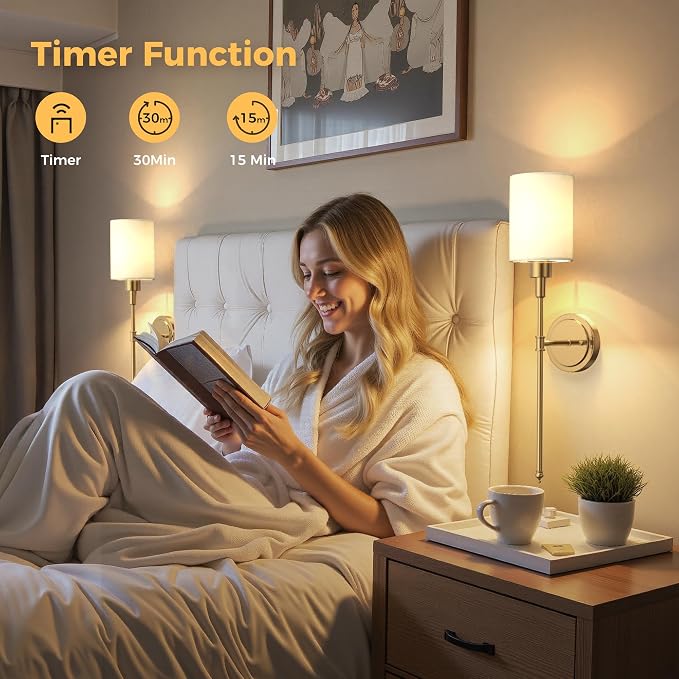 Battery Operated Wall Sconce: Set of 2 Wireless Wall Lights with 12000mAh | 15 Color Rechargeable Wall Sconces, Not Harwired Sconce Wall Decor Set of 2 for Bedroom, Living Room, Gold 24.3in