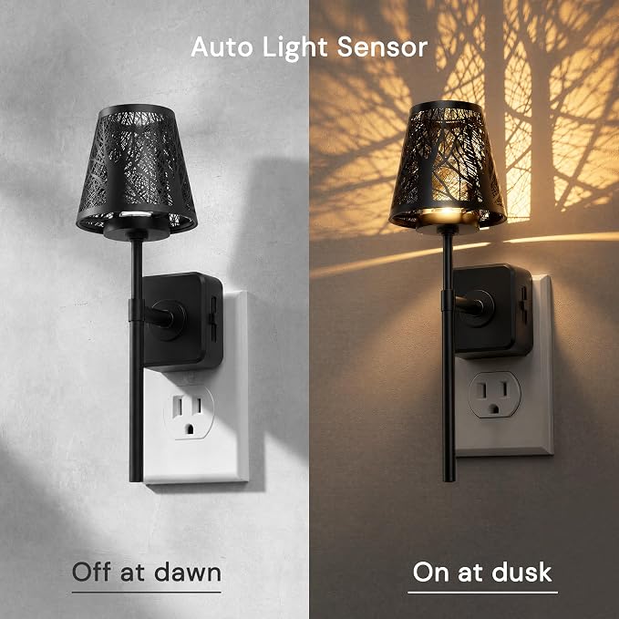 L LOHAS LED Night Lights Plug into Wall, Decor Metal Crafted Night Light | 2 Pack Dusk to Dawn Sensor Vintage Nightlight, 0-100LM Dimmable, for Bedroom Living Room Hallway