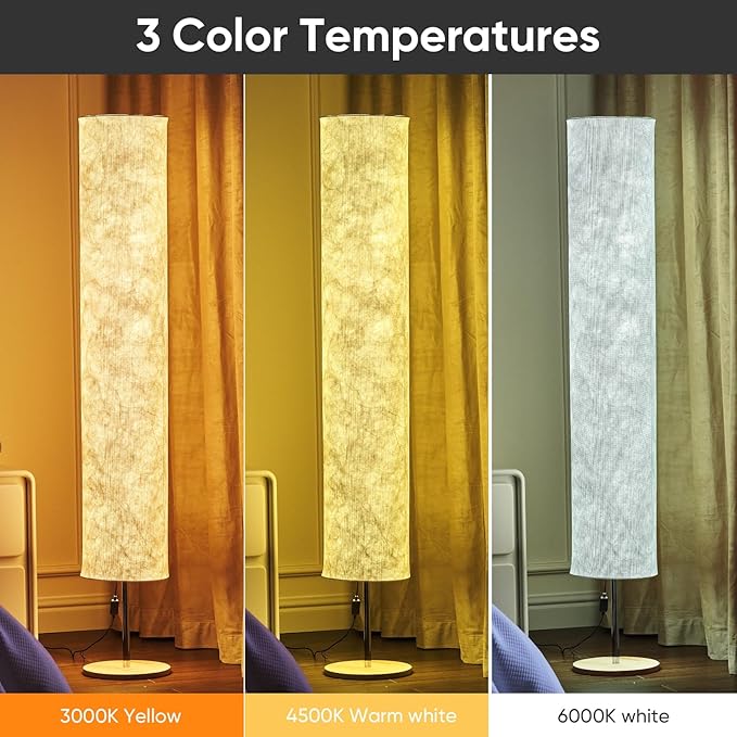 Soft Floor Lamp 3 Color Remote LED Living Room Bedroom conner floor light | Shade column paper with Tyvek Fabric Brightness Adjustable for Living Room Bedroom Game Room