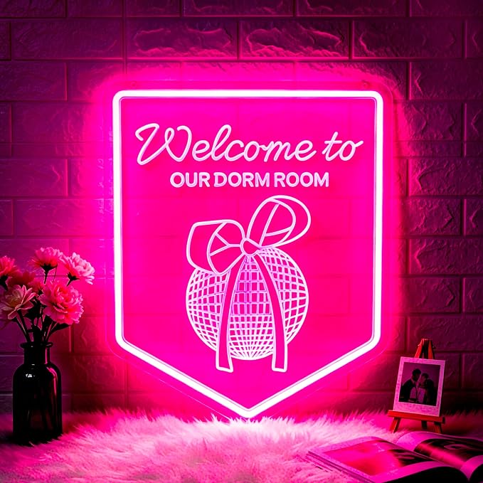 Neon Sign, Dorm Room Neon Signs for Wall Decor LED Signs Neon Light | Welcome to Our Dorm Room Neon Sign for Bedroom, College Dorm Decor, Party, Club, Home Decor, Pink Decor, Gift, USB Powered