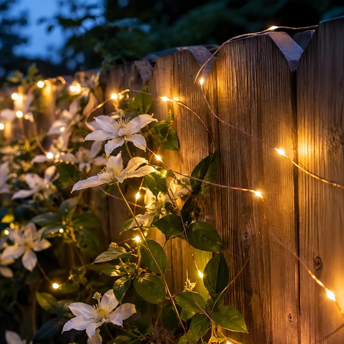 100FT 300 LED Solar Fairy Lights Outdoor Waterproof, Warm White | 8 Modes Solar Copper Wire Twinkle Lights with 6.5FT Lead Wire, Auto On/Off for Patio, Garden, Tree, Fence & Christmas Decor