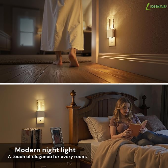 L LOHAS LED Night Light, Foldable Night Lights Plug into Wall 2 Pack | Portable LED Nightlight with Dusk to Dawn Sensor, Dimmable 0-100LM White Nightlights for Travel, Hotel, Bathroom, Hallway