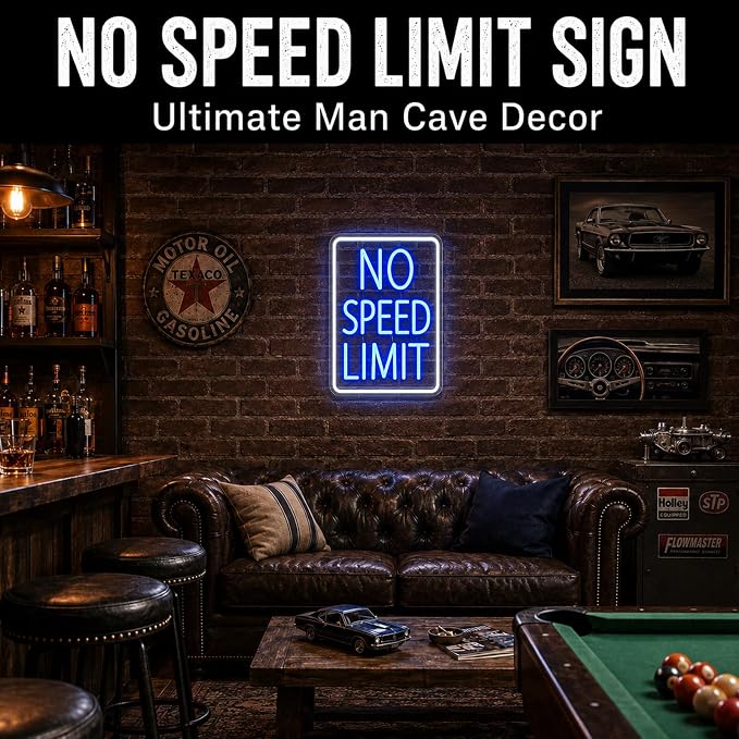 No Speed Limit Neon Sign Dimmable Blue LED Racing Garage Light Car Decor