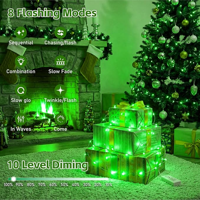 6 Pack Rechargeable Fairy Lights,7ft 20LEDs, Remote & DIY Timer | Dimmable Silver Wire, Mini Twinkle Lights, For Mason Jar, Indoor Christmas Bedroom Wedding Decor, Green