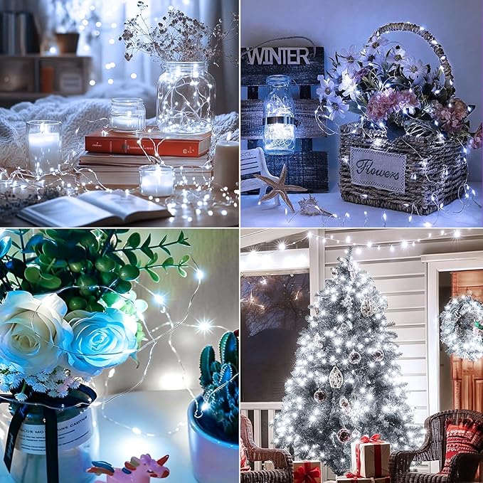 12 Pack Fairy Lights Battery Operated, 7ft 20 LED 3 Modes Speed Twinkle Mini String Lights Waterproof Silver Wire Firefly Starry Lights for Mason Jars Wedding Party Christmas Decorations