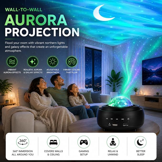 Galaxy Star Projector Light, 3-in-1 Galaxy Projector with Bluetooth Speaker, Northern Lights Aurora Projector Night Light for Kids Adults, Starry Night Light for Bedroom Gaming Room Home Office Decor