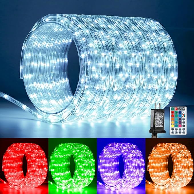 26ft 160LED Rope Lights for Outside, Color Changing Rope Lights Indoor Outdoor with Remote, 16 Colors Waterproof Christmas Light Outdoor for Deck, Patio, Pool, Camping, Bedroom, Landscape Decorations