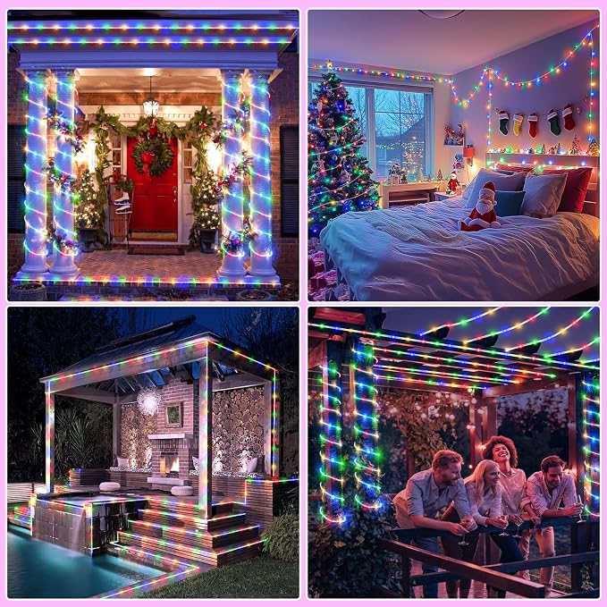 100FT 300 LED Rope Lights for Outside, Multicolor Rope Lights Indoor | Waterproof 8 Modes Plug in Connectable Outdoor String Lights for House Bedroom Garden Yard Pool Party Fence Decorations