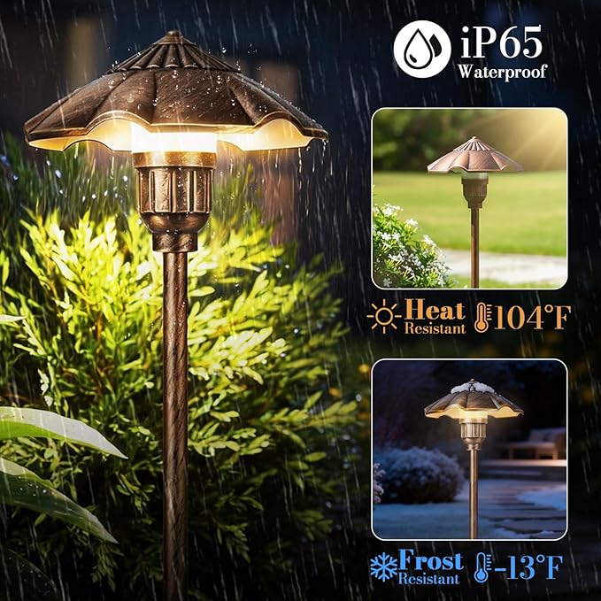 Low Voltage Pathway Lights Wired, 5W, 12-24V AC/DC, 2900K Landscape Lighting Kit, IP65 Outdoor Waterproof Light for Yard Lawn Garden, Cast-Aluminum LED Walkway Lights, 4 Pack