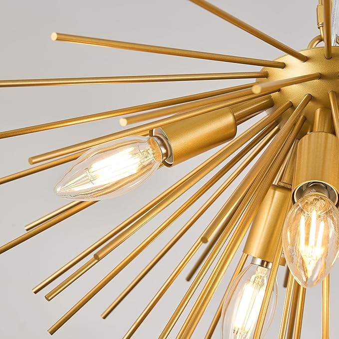 Gold Sputnik Ceiling Light Fixture 6-Light Starburst Chandelier Ceiling Light Mid-Century Modern Satellite Chandelier Solid Metal Urchin Chandeliers for Entry Dining Room Kitchen Sink