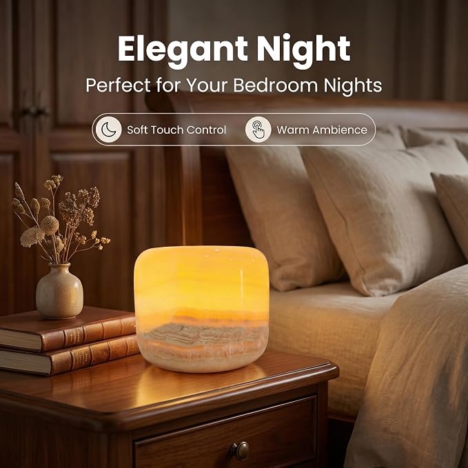 Marmor Marble Lamp Table Lamp Unique Stone Touch Lamp Pat Lamp Type-C 3 Way Bedside Lamp Ambient Light Bedroom Stands Night Light Decorative LED Warm Portable Lamp Rechargeable (Amber Jade)