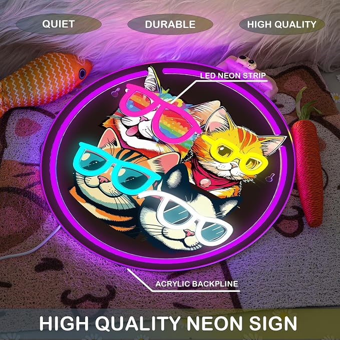 Cats Neon Sign Playful LED Wall Decor for Cat Lovers, Pet Spaces & Animal Themed Rooms, USB-Powered with Adjustable Brightness, Multi-Cat Silhouette Design