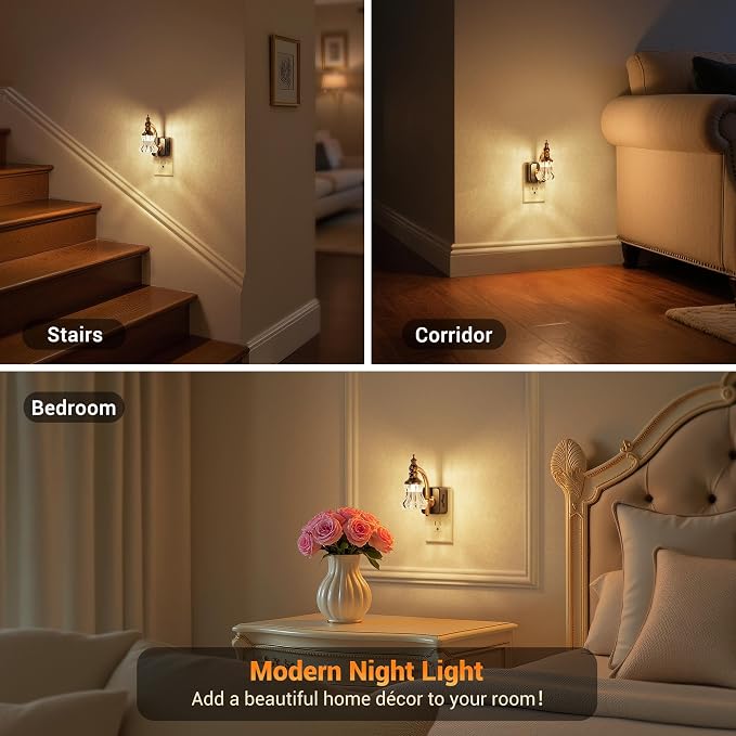 JandCase Night Light, Night Lights Plug into Wall, Glass Flower Nightlight | 2 Pack LED 0-100LM Dimmable Nightlights, Dusk to Dawn Sensor, 1W Floral Vintage Nite Light for Bathroom Hallway Gift Decor