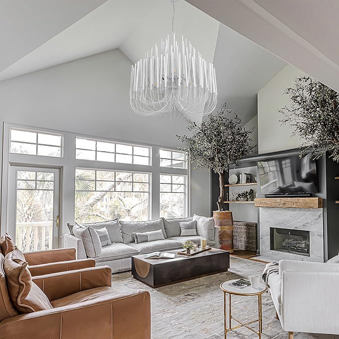 TOCHIC Modern Farmhouse Chandelier for Dining Room 36", Large Vintage White Wood Chandeliers Light for Living Room, Rustic Pendant Lighting Fixture Ceiling Hanging for Foyer Bedroom Entryway