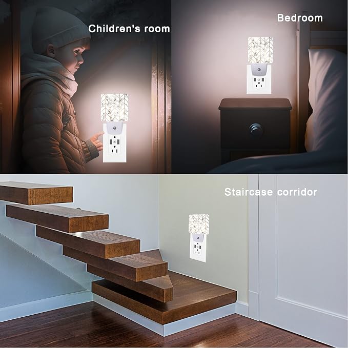 Marble Line Geometric Night Light,Plug-in Night Lights with Dusk-to-Dawn Sensor for Stairway/Hallway/Kitchen Sleep Friendly lamp for Women/Girls/Boys Gift,0.5W