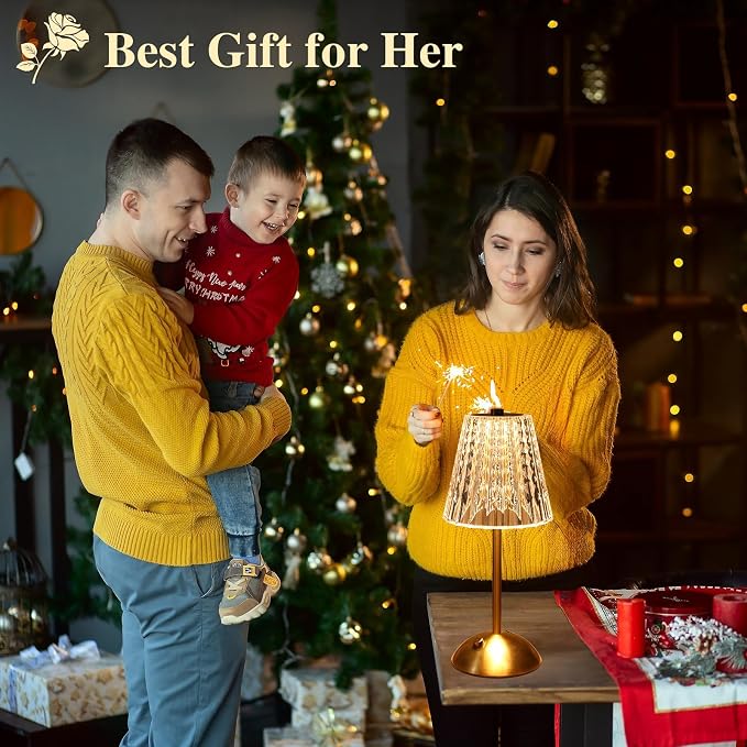 Cordless lamp,Dimmable Crystal Table Lamp 3 Colors LED Gold Lamp | 3 color modes with adjustable brightness for bedrooms, offices and home decor. Great gift for women, moms, teachers & friends