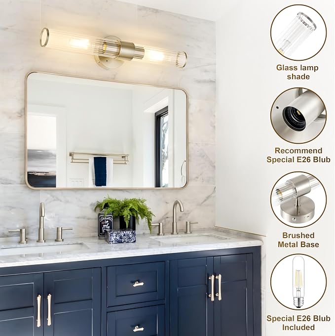Morauroral Sand Nickel Battery Operated Wall Sconces Set of Two, Rechargeable Wall Sconce with Dimmable Remote Control, 20 Inch Wireless Sconce Wall Light for Bedroom, Living Room (Bulbs Included)